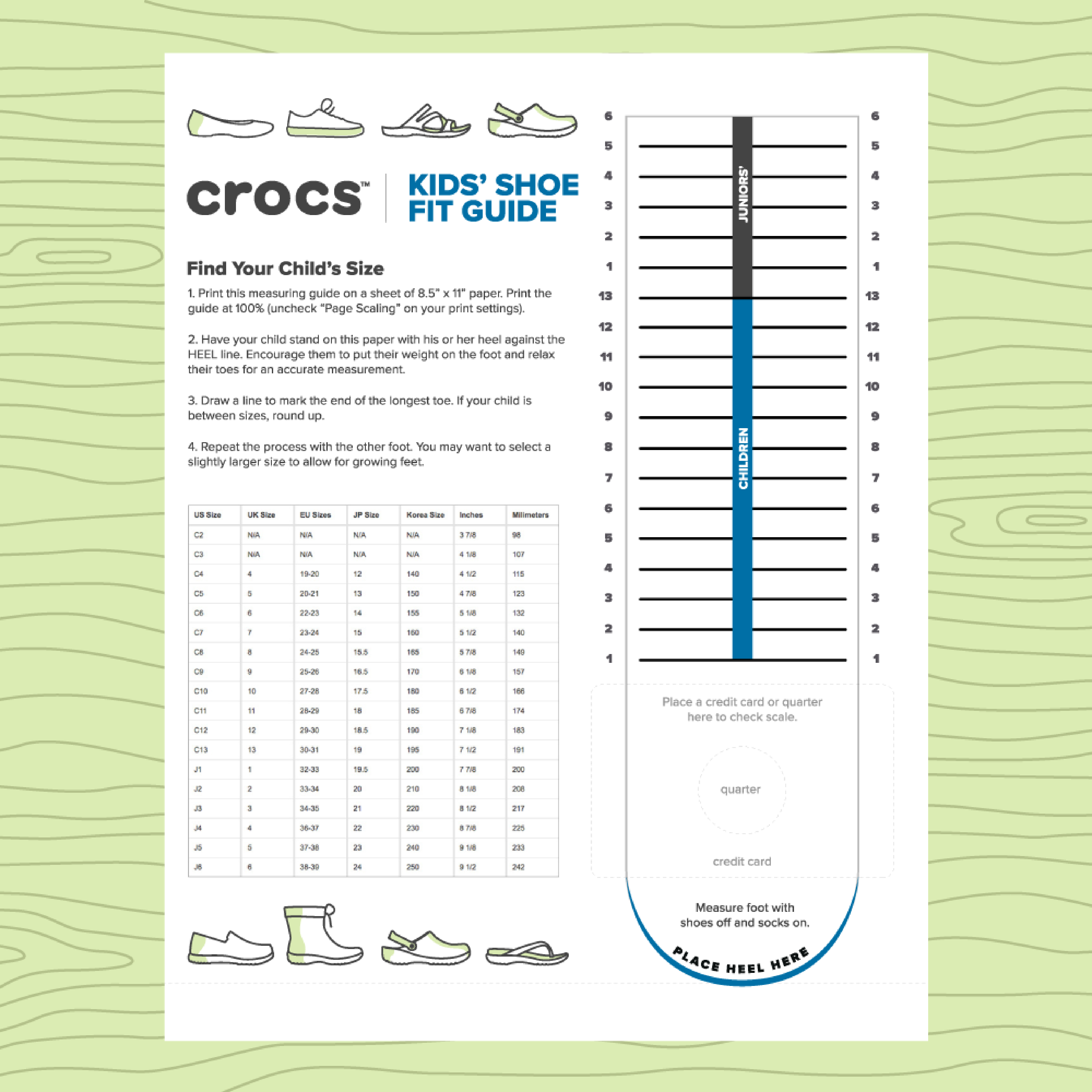 Crocs Printable Size Chart